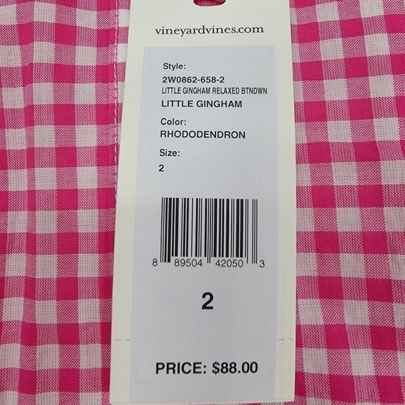 NEW Vineyard Vines Women’s 2 Little Gingham White Pink Button Down Relaxed NWT - Picture 2 of 10